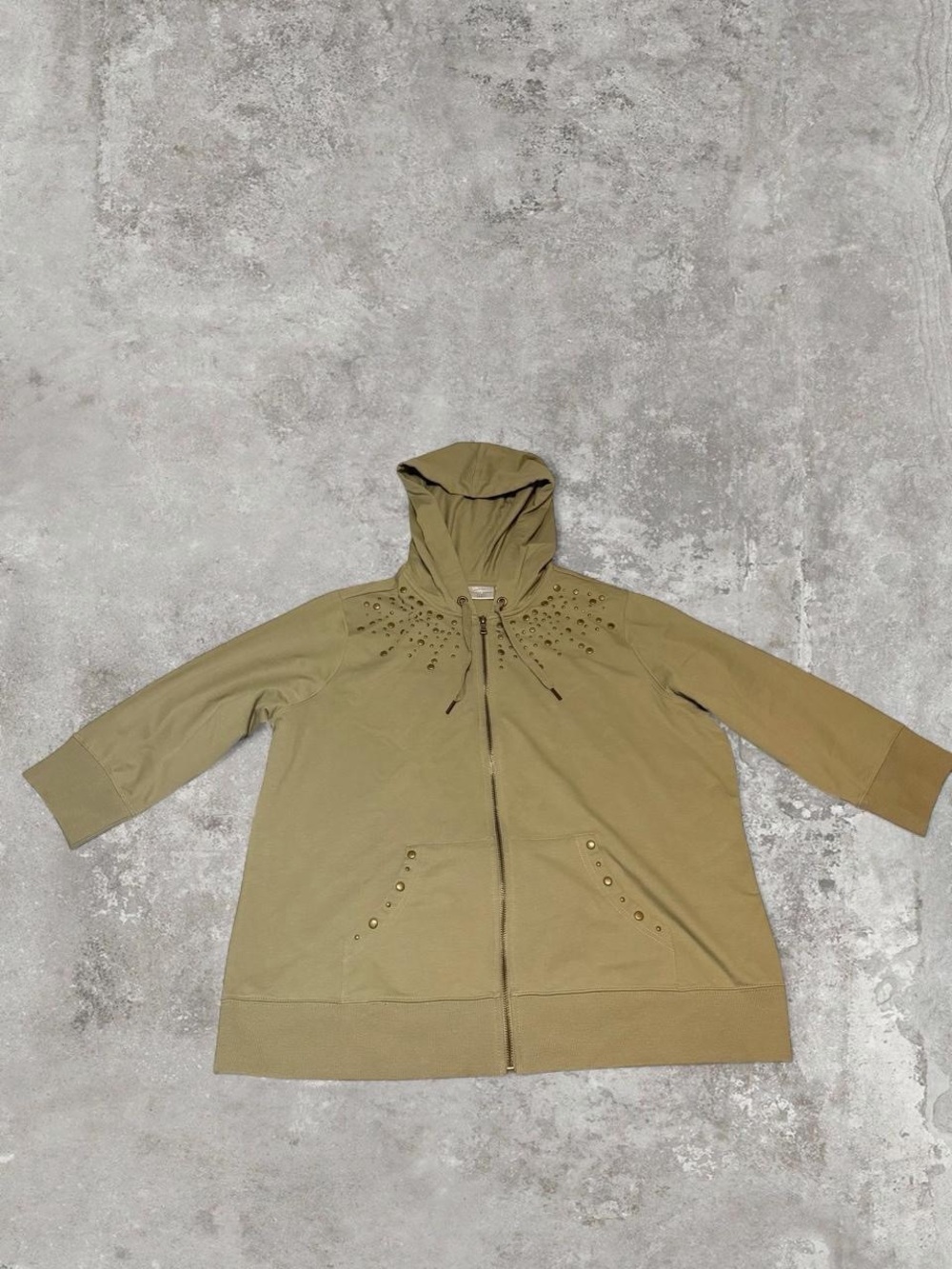 Studio Works Olive Green Hooded Zip Jacket with Stud Accents Size XL
